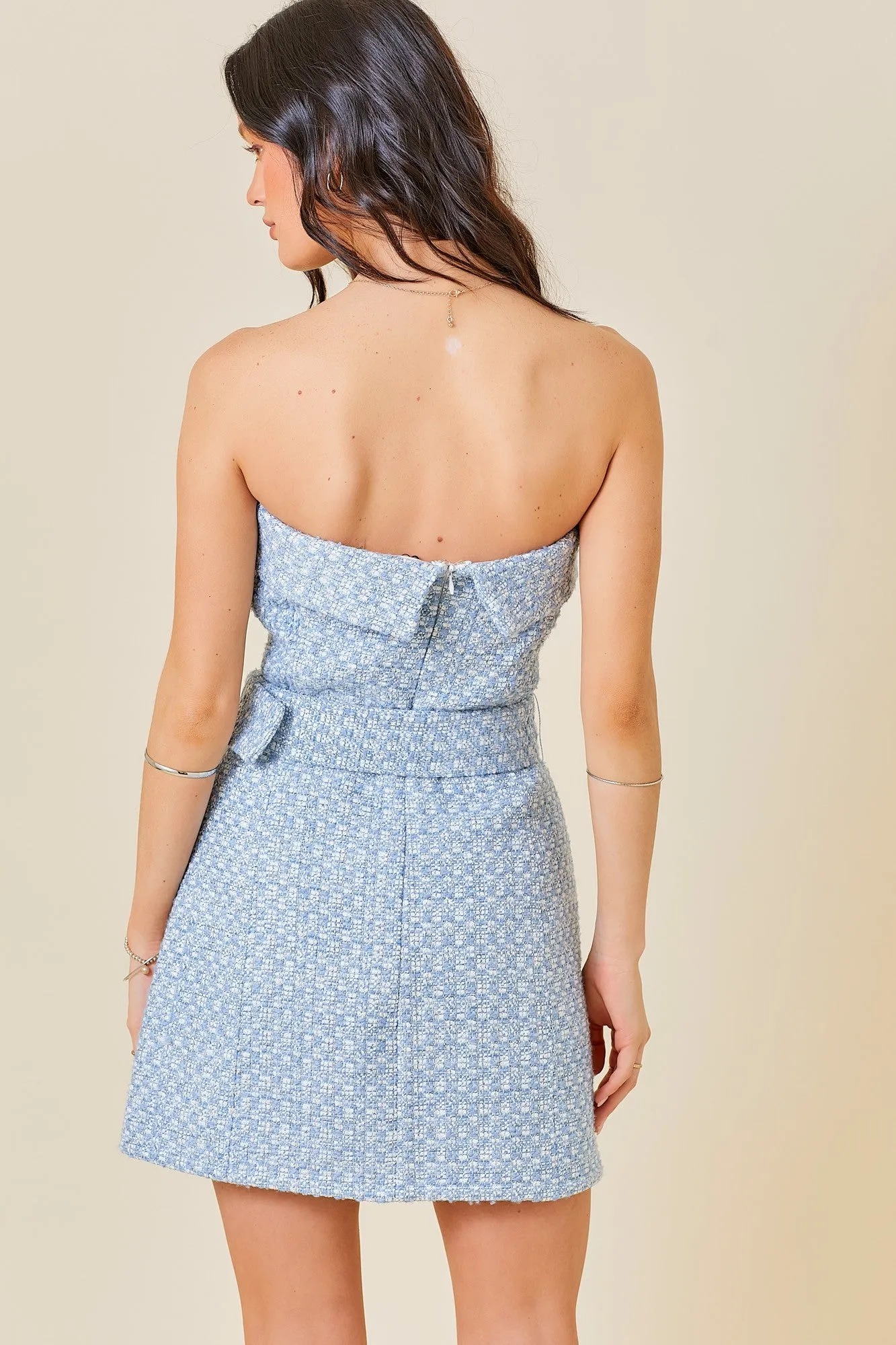 Strapless Tweed Mini Dress with Belt