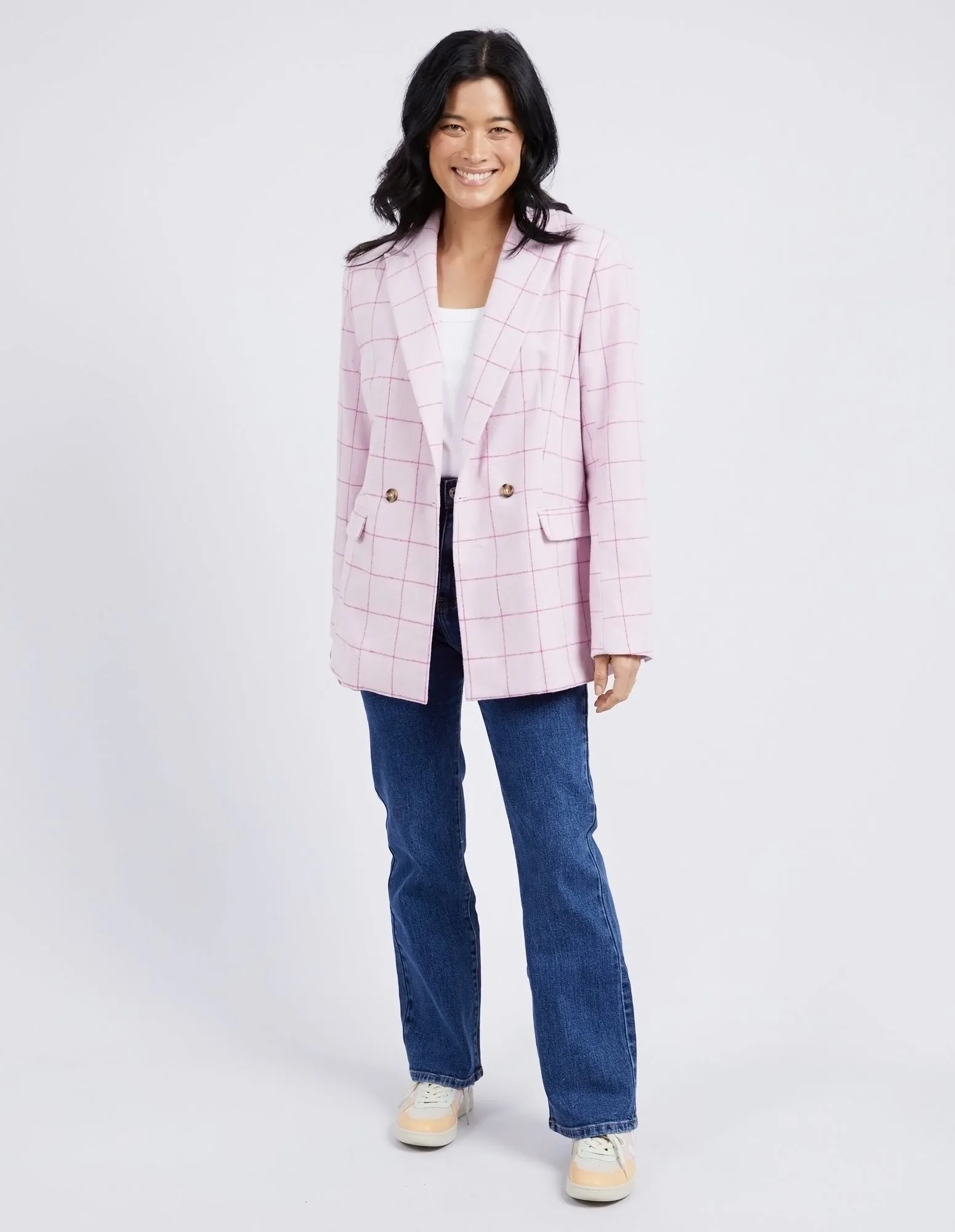 Tansy Check Blazer Pale Pink