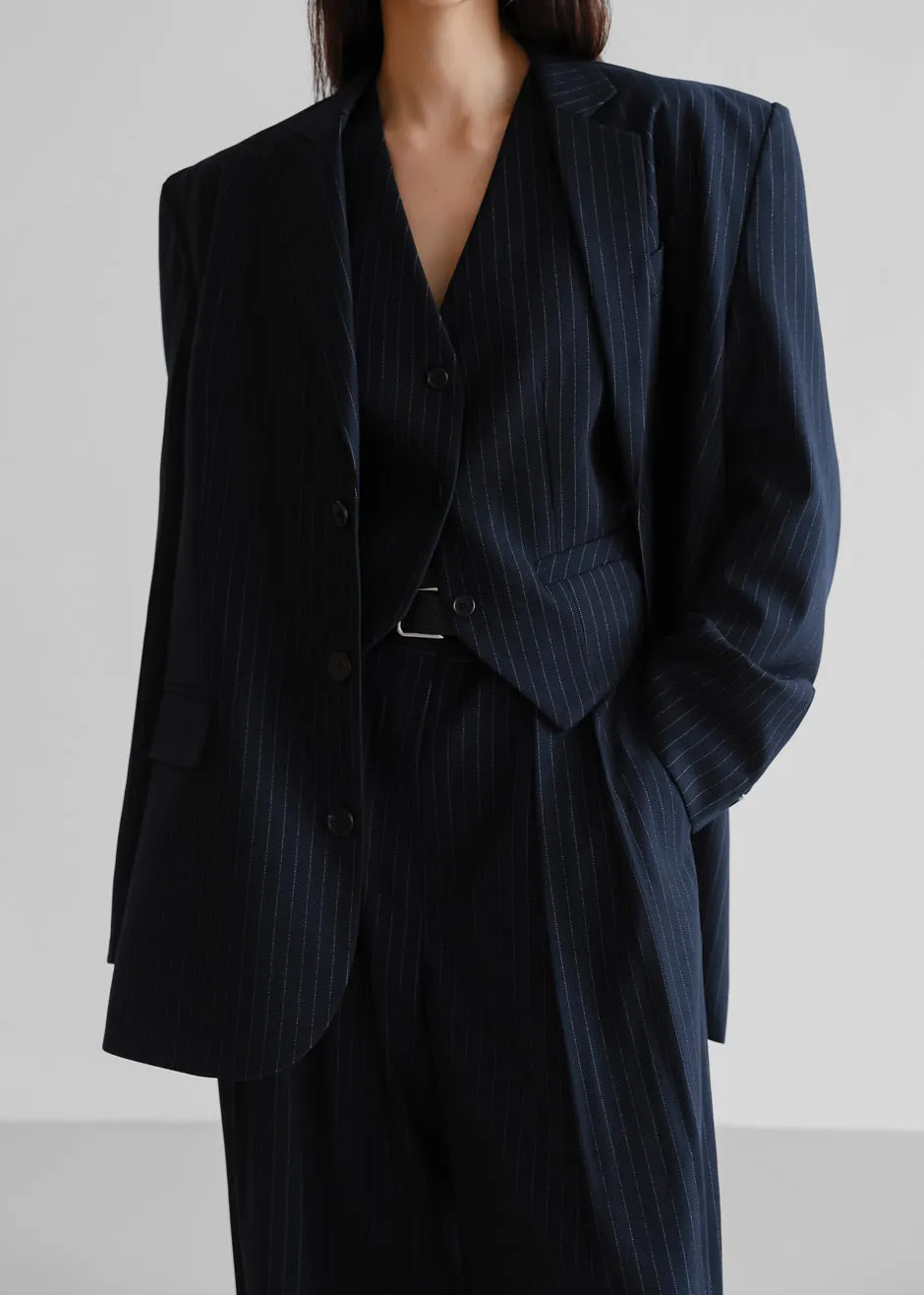 Tansy Oversized Blazer - Navy Pinstripe