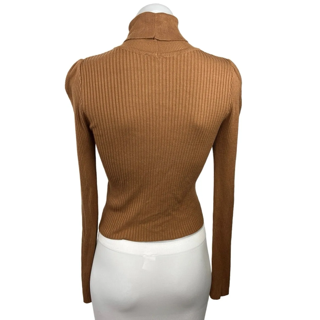 Topshop Women's Brown Long Sleeve Ribbed Knit Stretch Turtle Neck Sweater Top 2