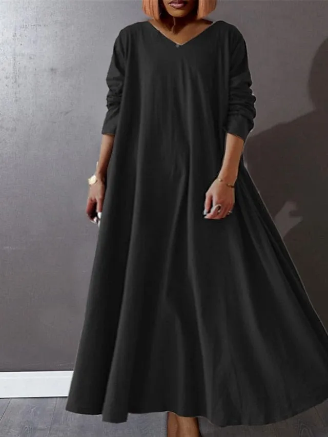 V Neck Long Sleeve Plus Size Maxi Dress