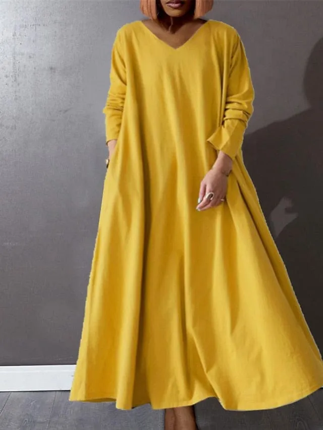 V Neck Long Sleeve Plus Size Maxi Dress