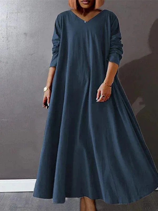 V Neck Long Sleeve Plus Size Maxi Dress