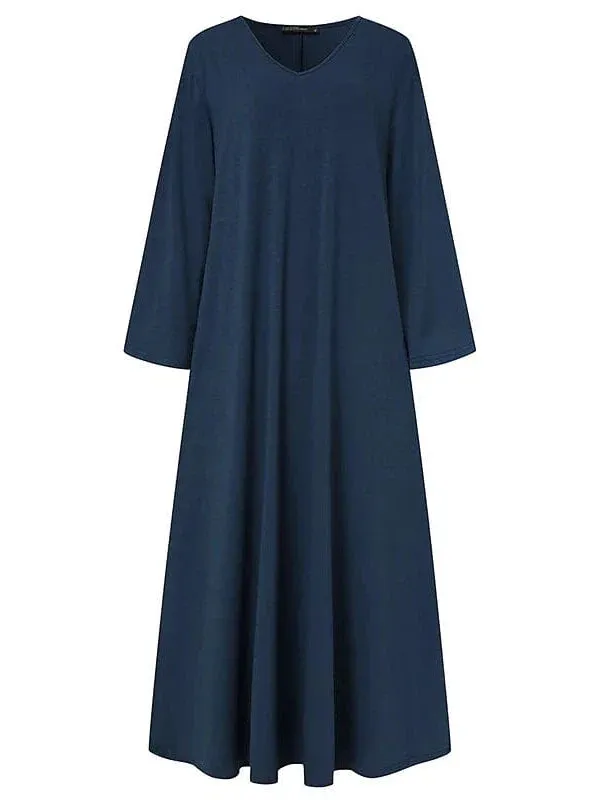 V Neck Long Sleeve Plus Size Maxi Dress