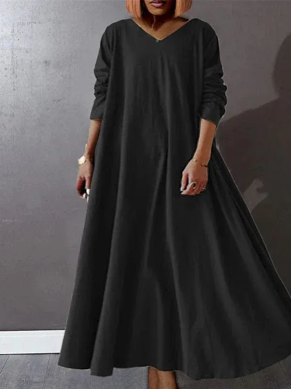 V Neck Long Sleeve Plus Size Maxi Dress