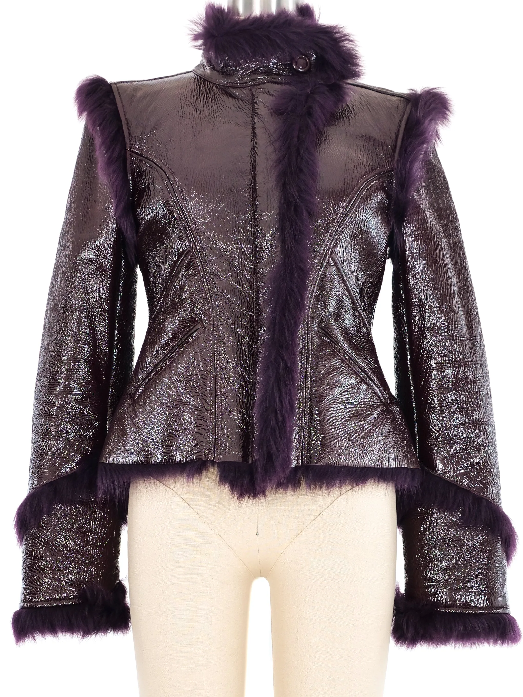 Versace Fur Lined Purple Patent Jacket