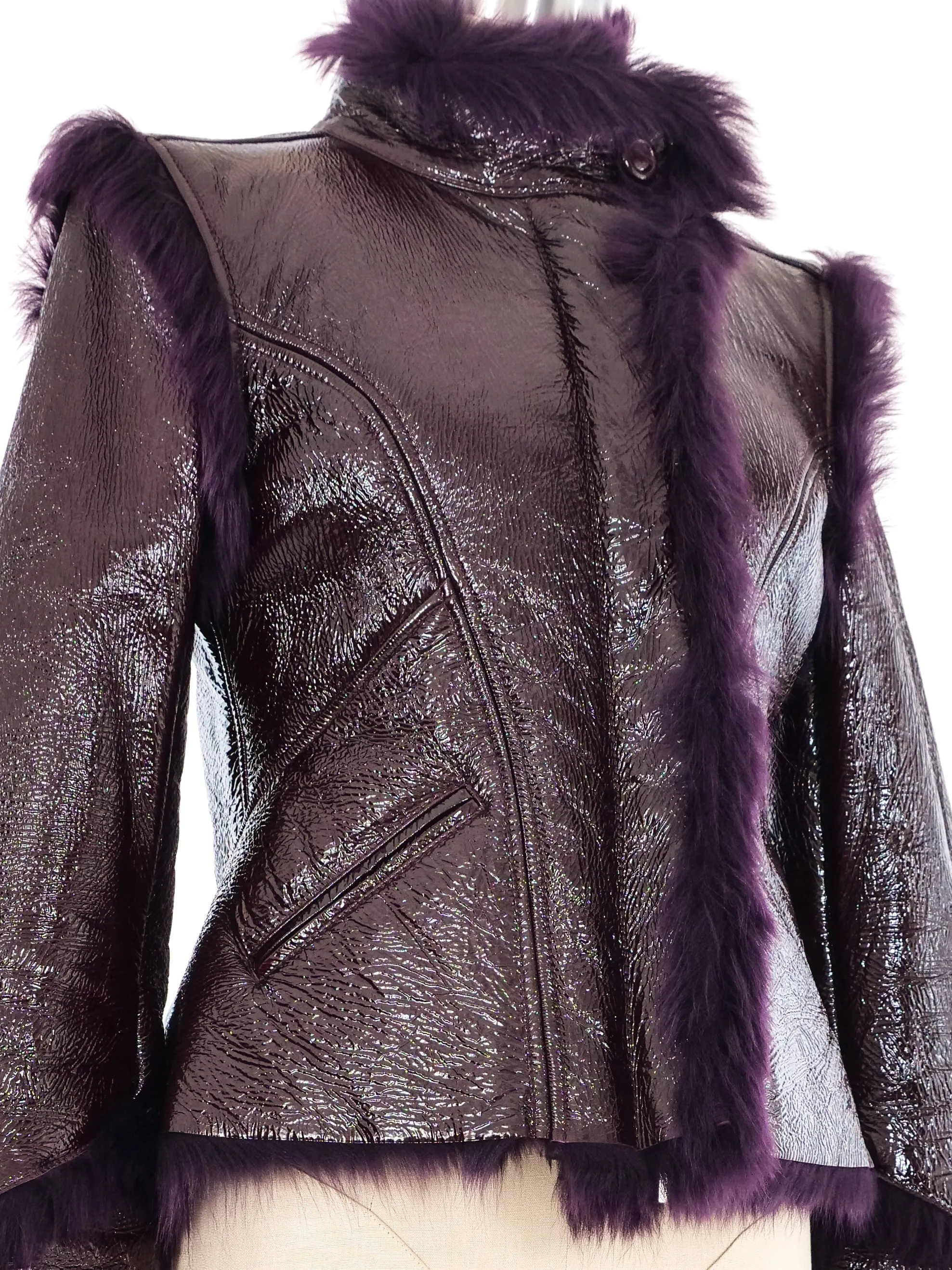 Versace Fur Lined Purple Patent Jacket