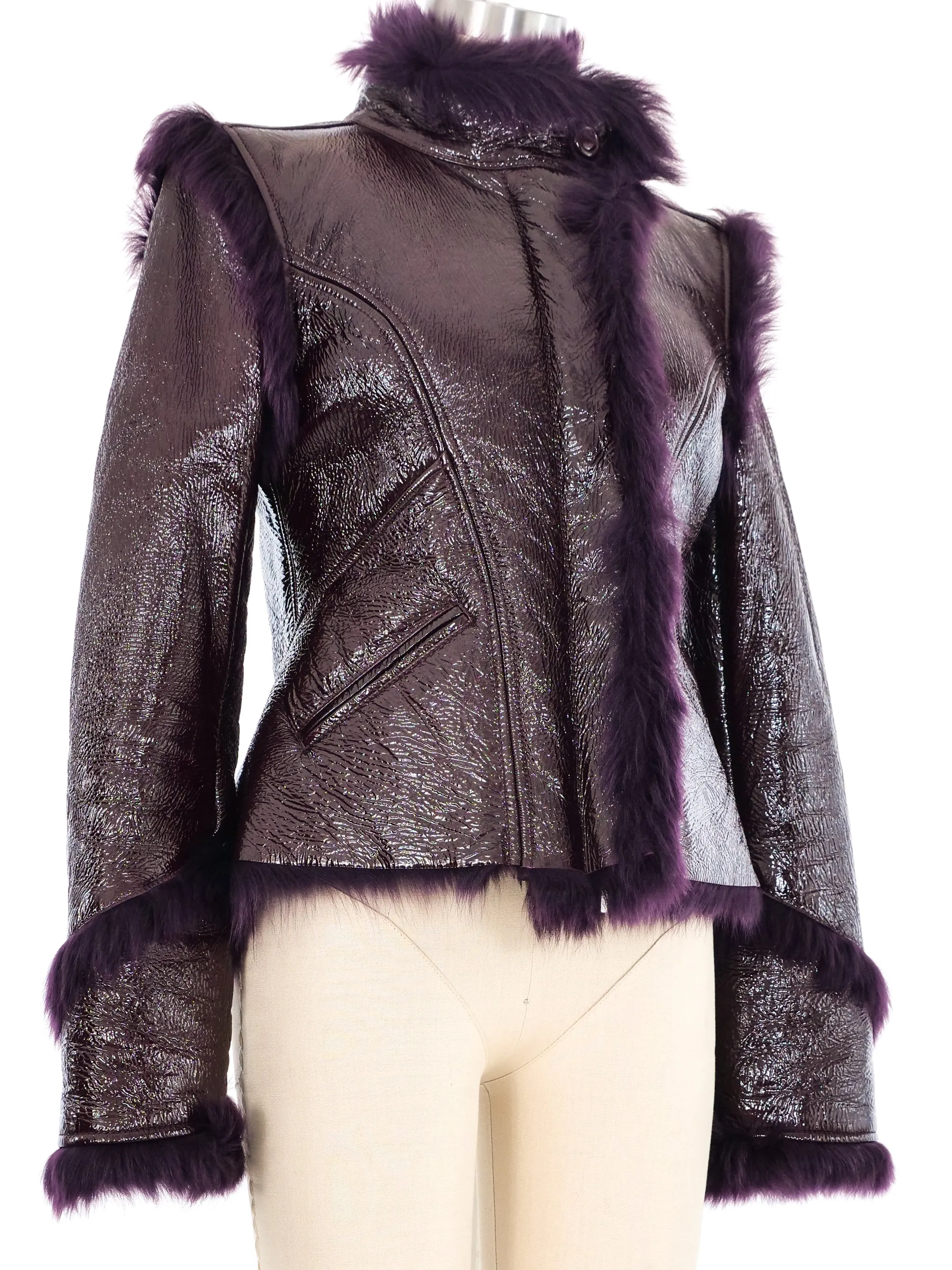 Versace Fur Lined Purple Patent Jacket