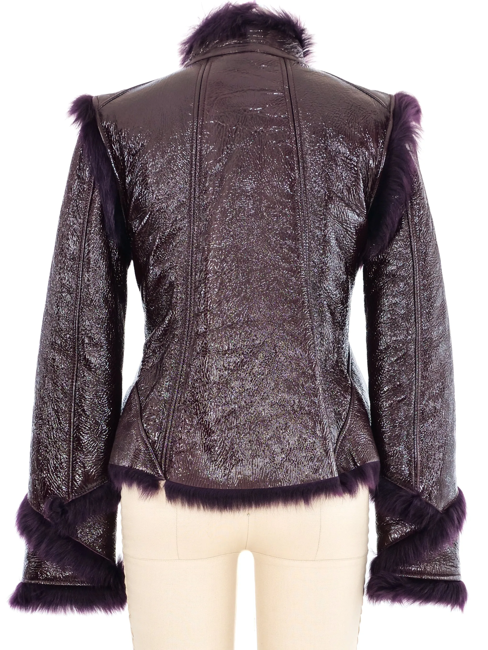 Versace Fur Lined Purple Patent Jacket