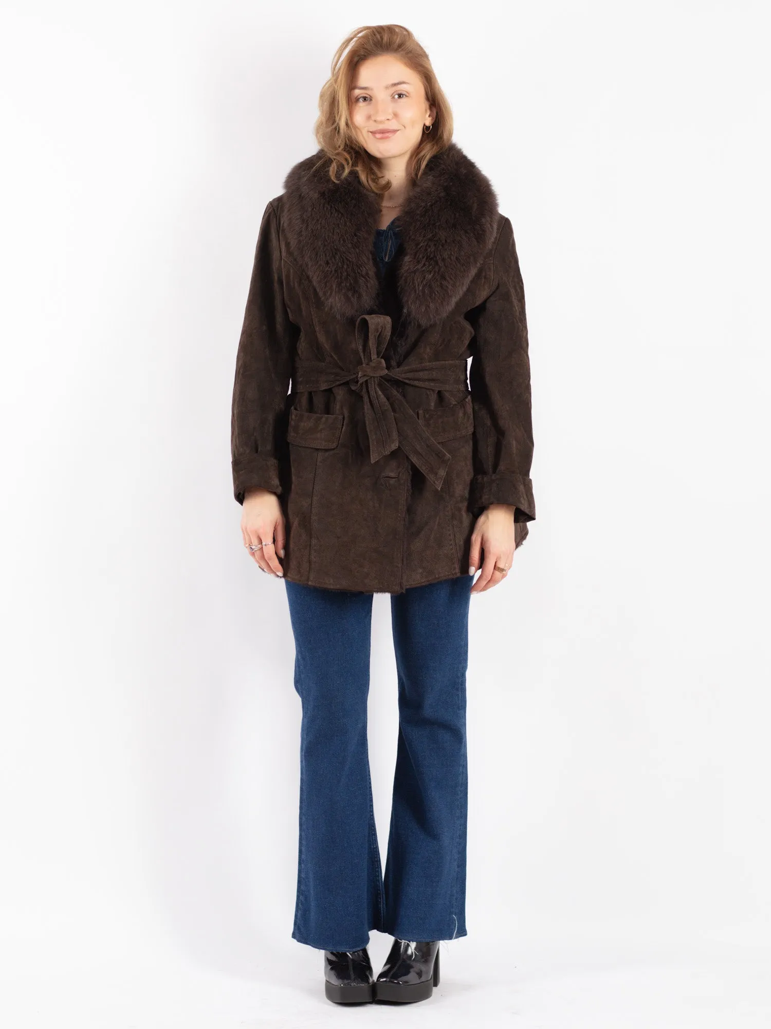 Vintage 00's Women Suede Sherpa Jacket in Brown