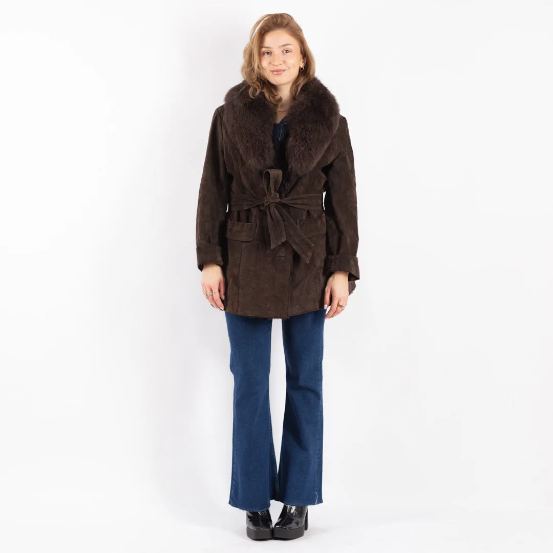 Vintage 00's Women Suede Sherpa Jacket in Brown