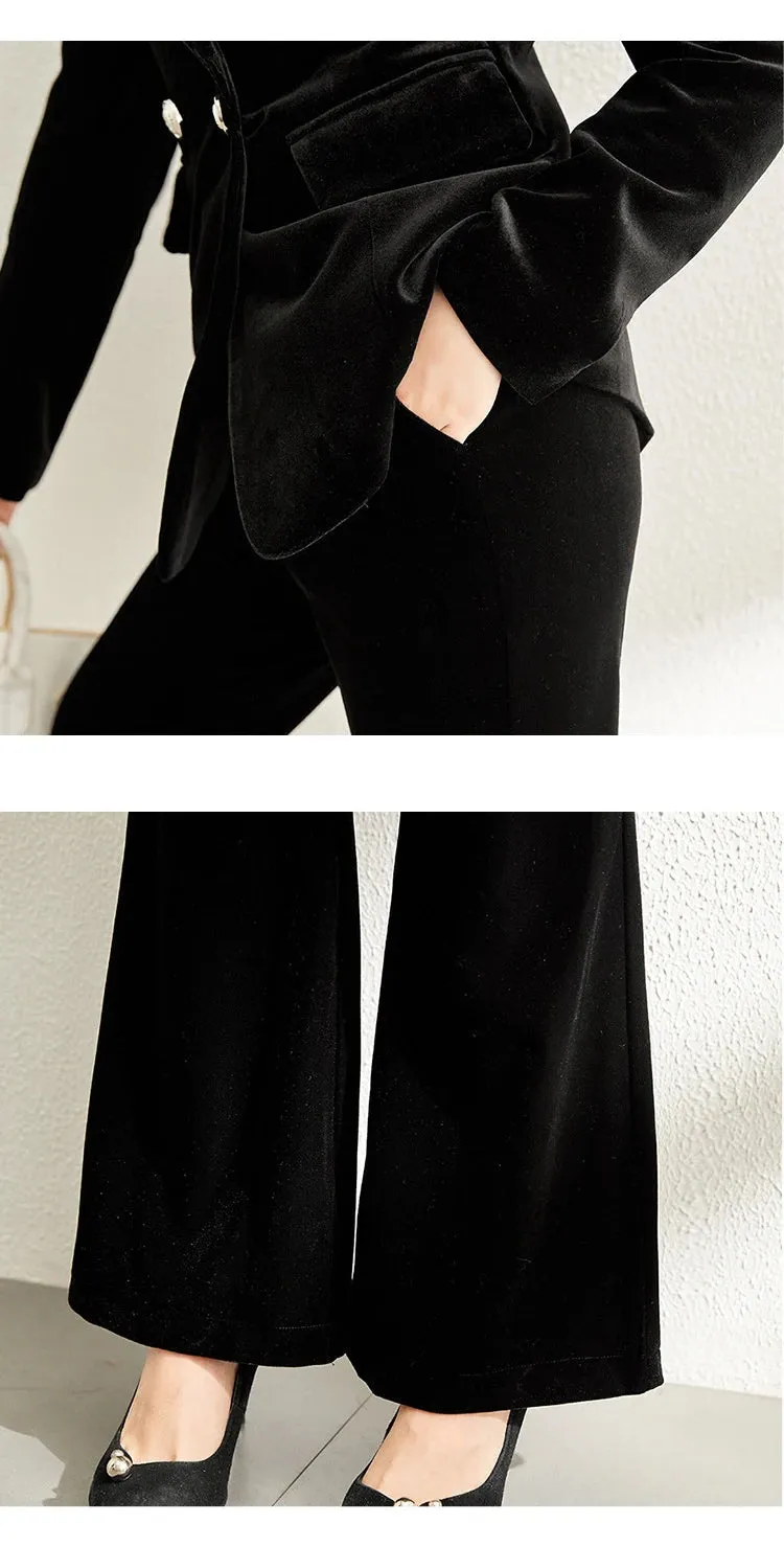 Vintage Notched Collar Blazer Flare Pants Suit for Women