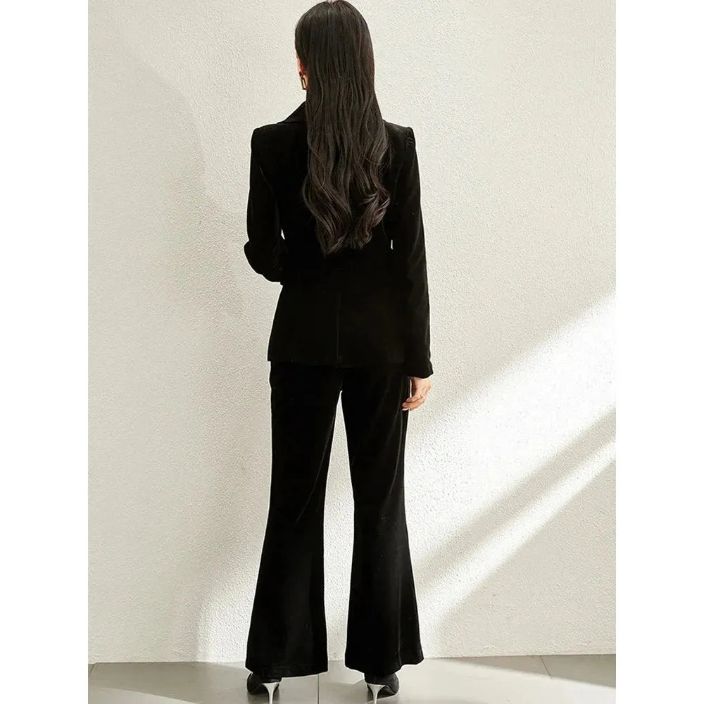 Vintage Notched Collar Blazer Flare Pants Suit for Women