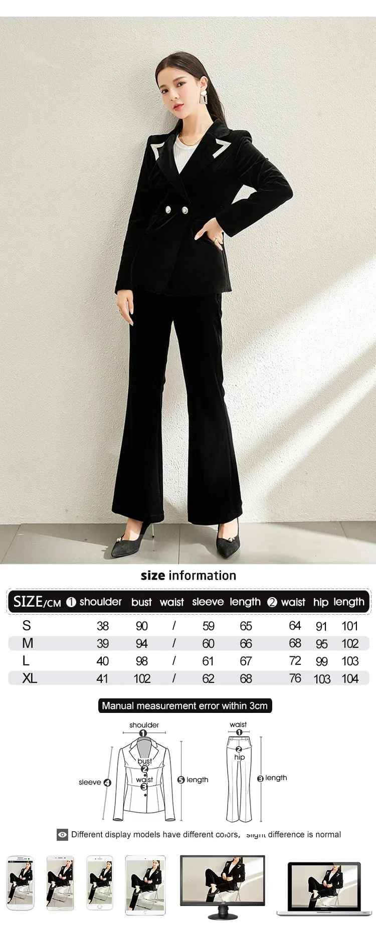 Vintage Notched Collar Blazer Flare Pants Suit for Women