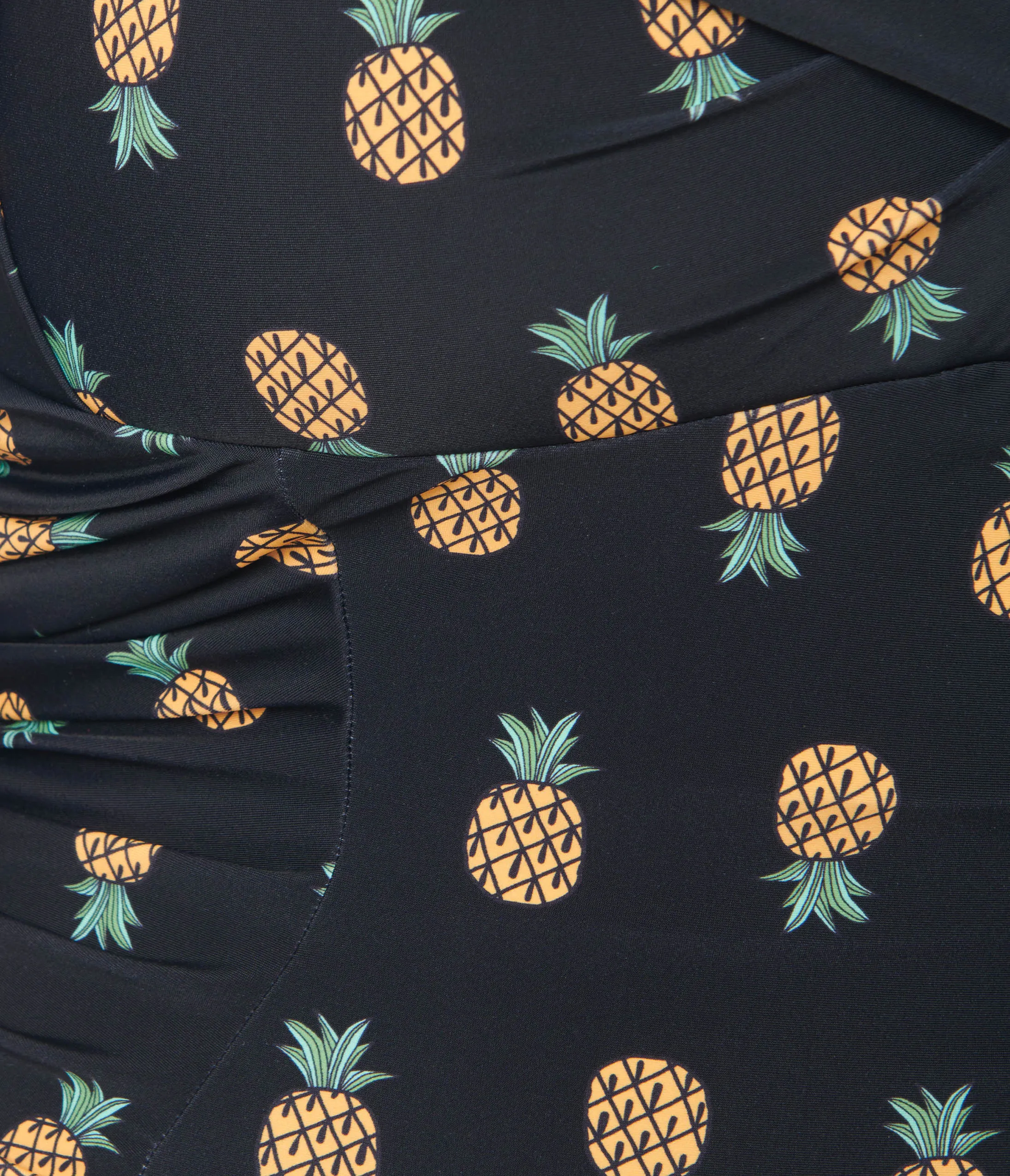 Vintage Pineapple Print Sheath Swimsuit in Black - Plus Size