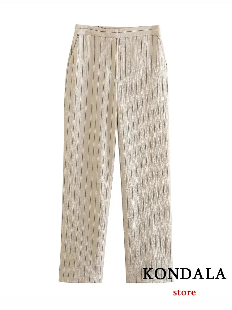 Vintage Women's Stripe Notched Double Breasted Blazer Pants Set