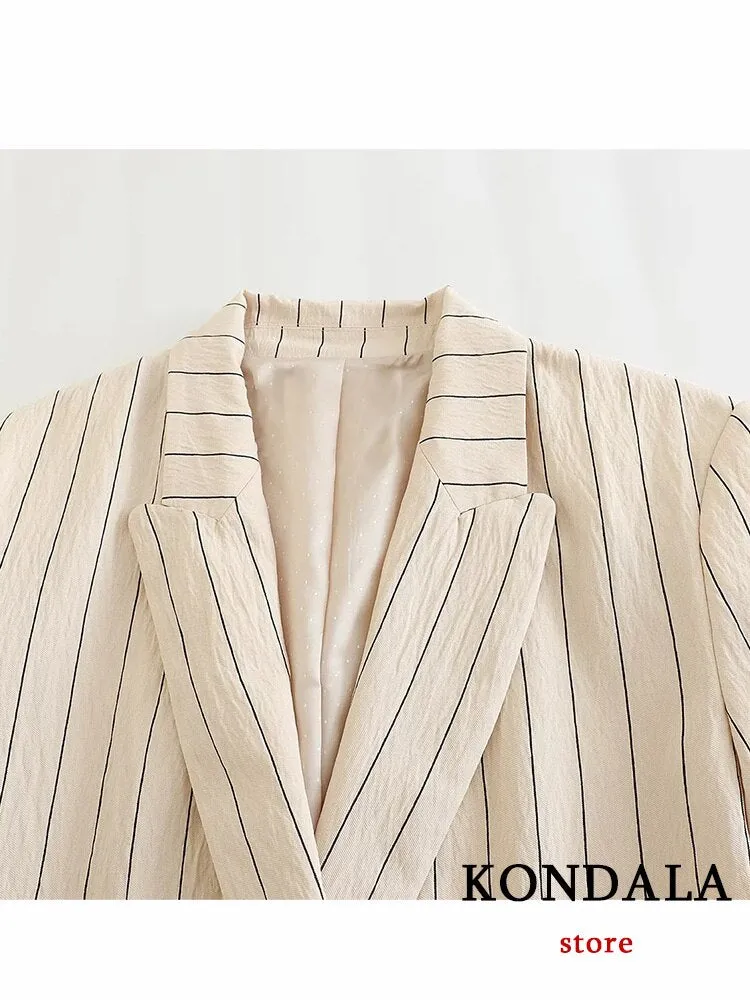 Vintage Women's Stripe Notched Double Breasted Blazer Pants Set