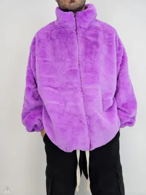 Violet fur bomber jacket.