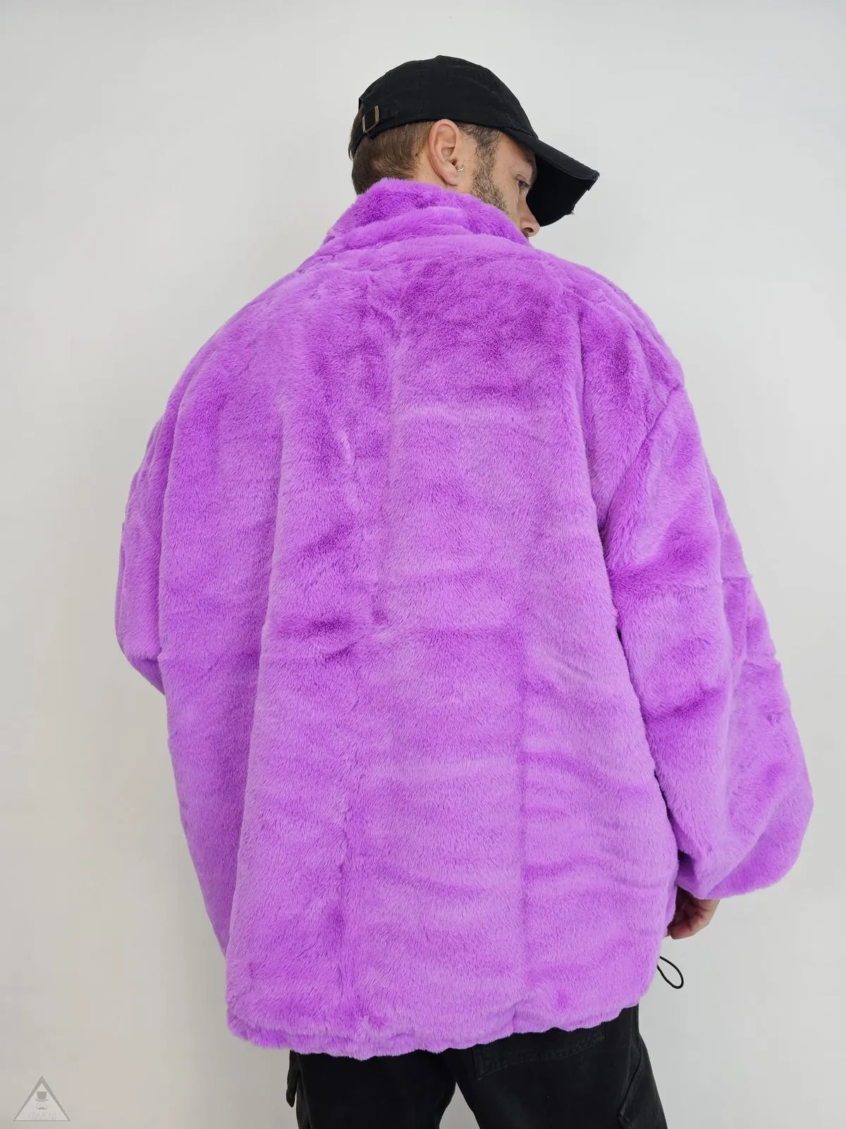 Violet fur bomber jacket.