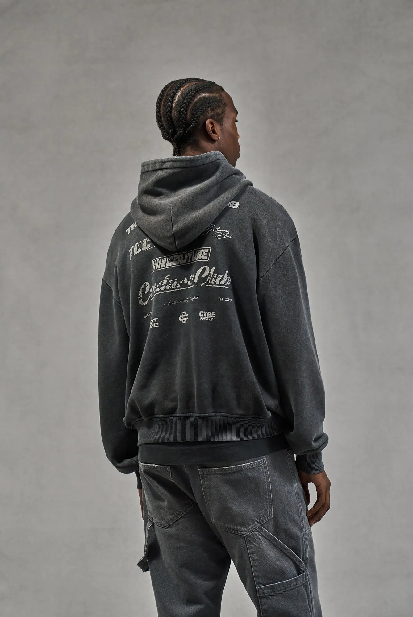 WASHED ARCHIVE LOGO GRAPHIC HOODIE - DARK GREY