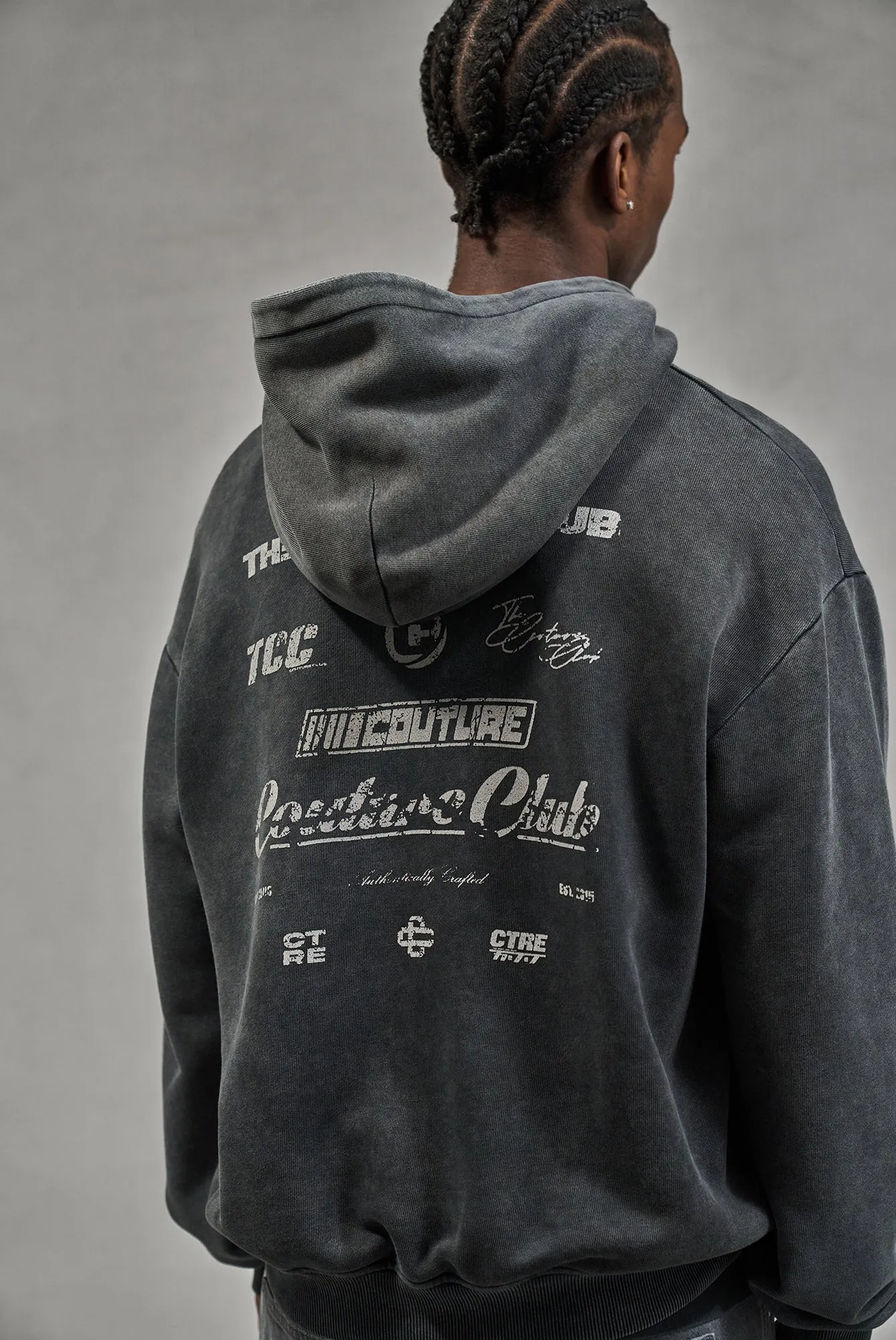 WASHED ARCHIVE LOGO GRAPHIC HOODIE - DARK GREY