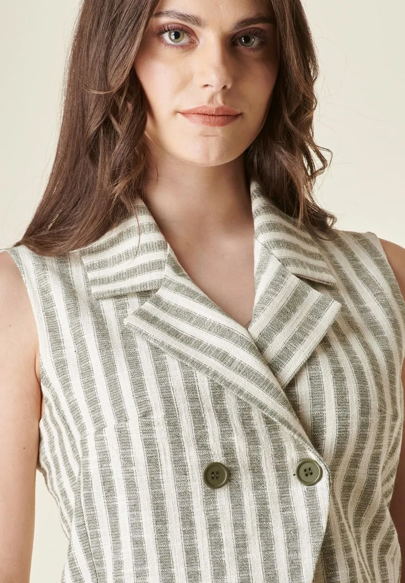 White and green striped double-breasted waistcoat.