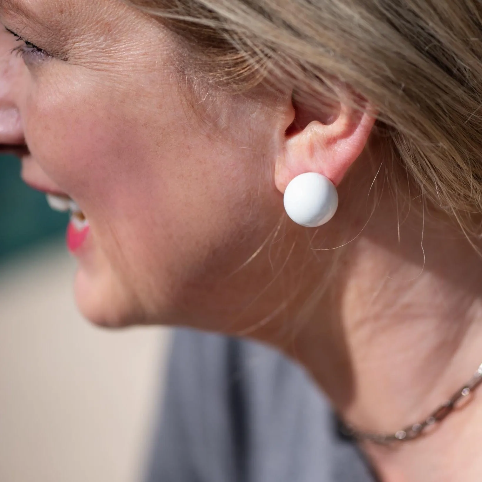 White Ball Stud Earrings