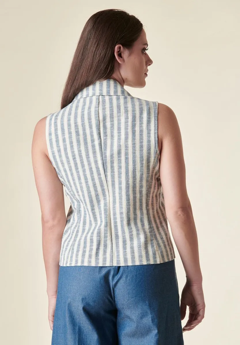 White-blue striped double-breasted vest