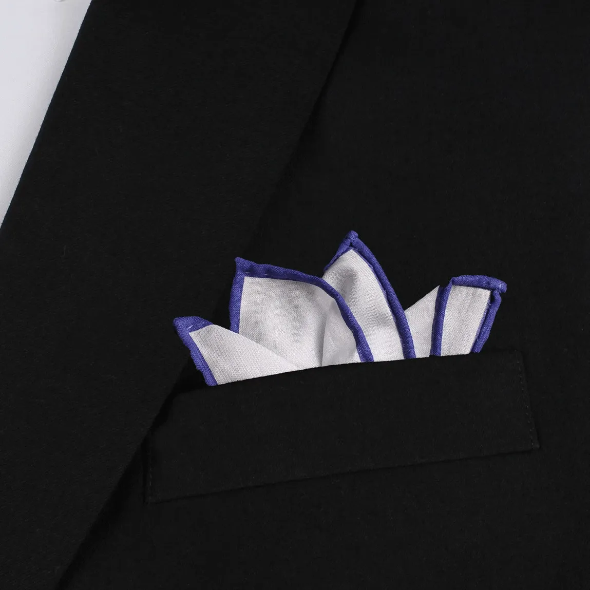 White Cotton Pocket Square - Purple Border.