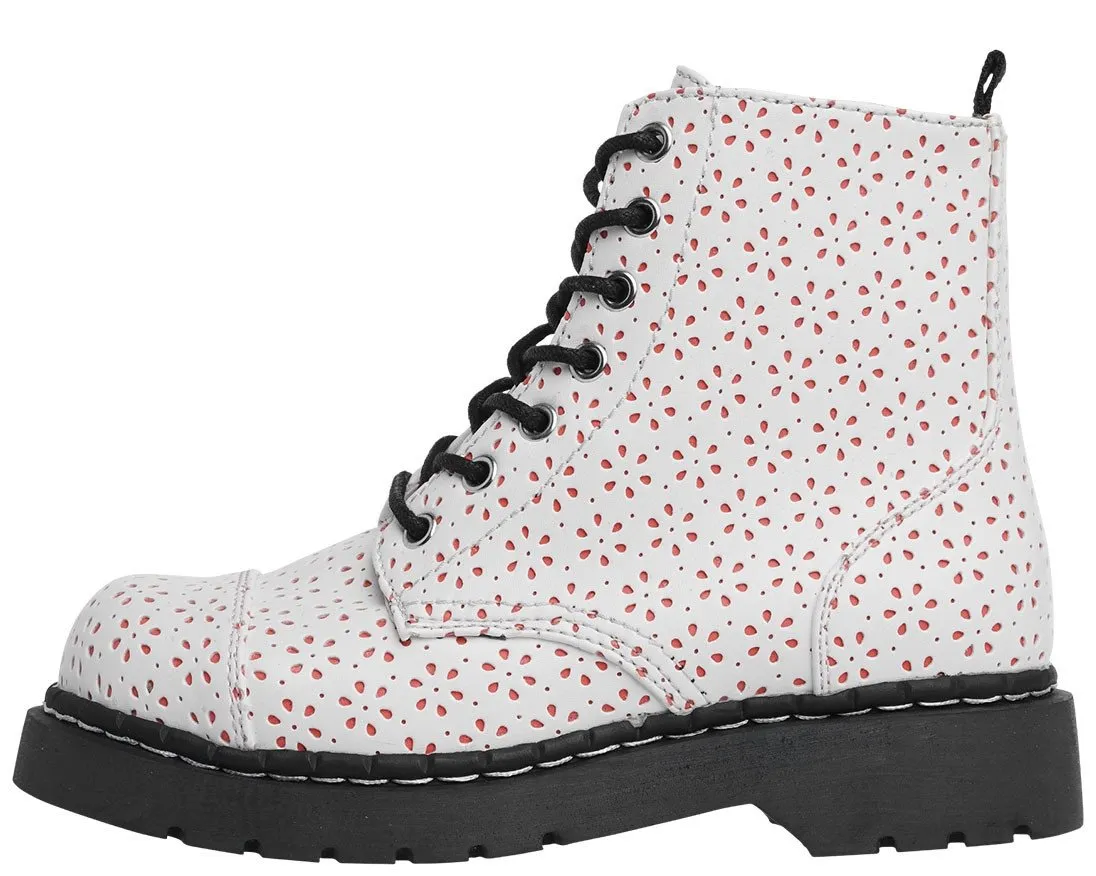 White Flower Perforated Boots