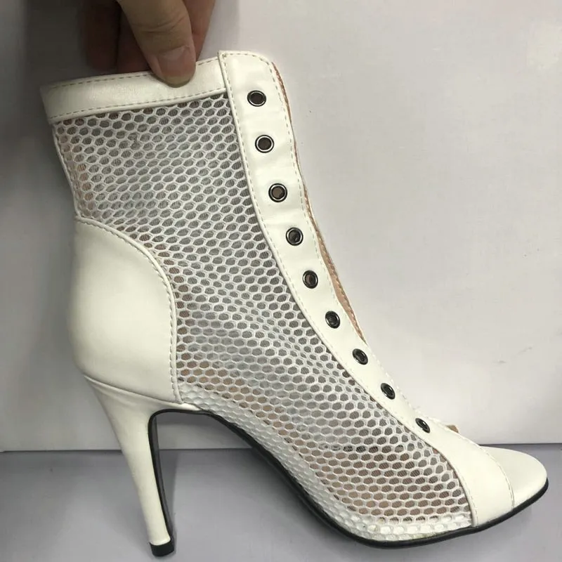 White Peep Toe High Heel Dance Boots for Women