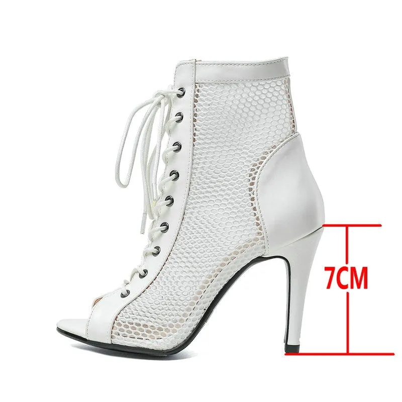 White Peep Toe High Heel Dance Boots for Women