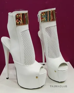 White Peep Toe Open Heel Boots Platform High Heel Shoes