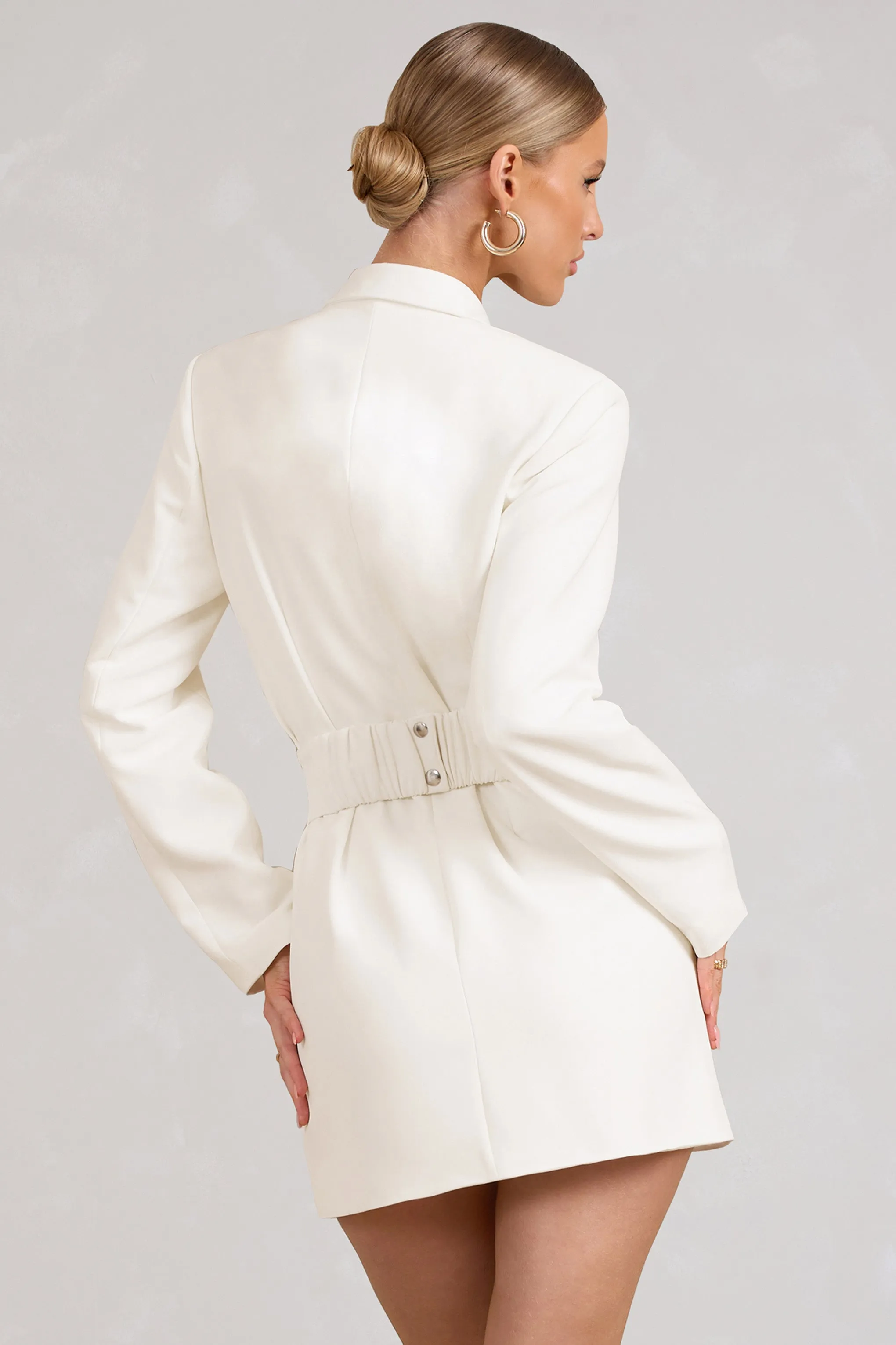 White Tailored Blazer Mini Dress With Bow - Highly Sought-after