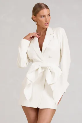 White Tailored Blazer Mini Dress With Bow - Highly Sought-after