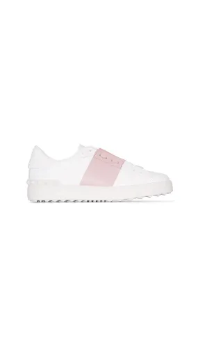 White\Pink Open Smooth Leather Sneakers