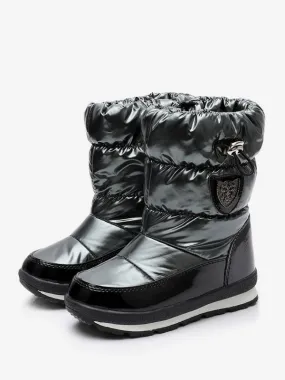 Winter Shoes For Girls Black Round Toe Drawstring Snow Boots