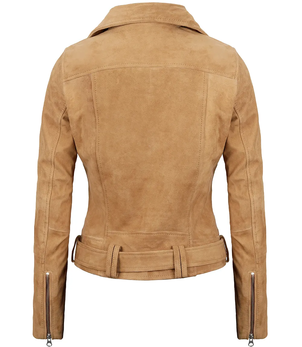 Women's Brown Asymmetrical Suede Biker Jacket