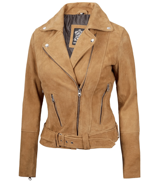 Women's Brown Asymmetrical Suede Biker Jacket