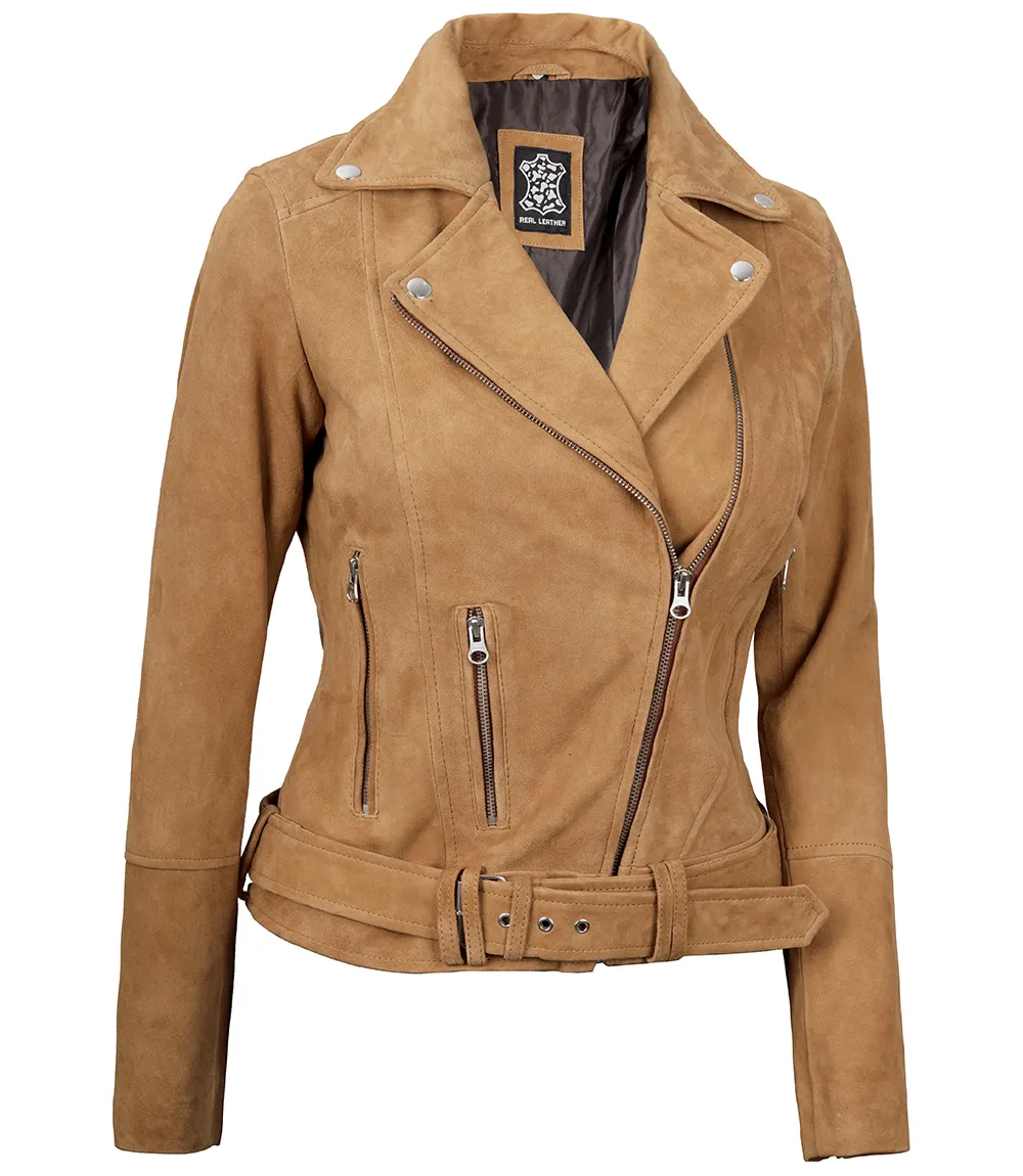 Women's Brown Asymmetrical Suede Biker Jacket