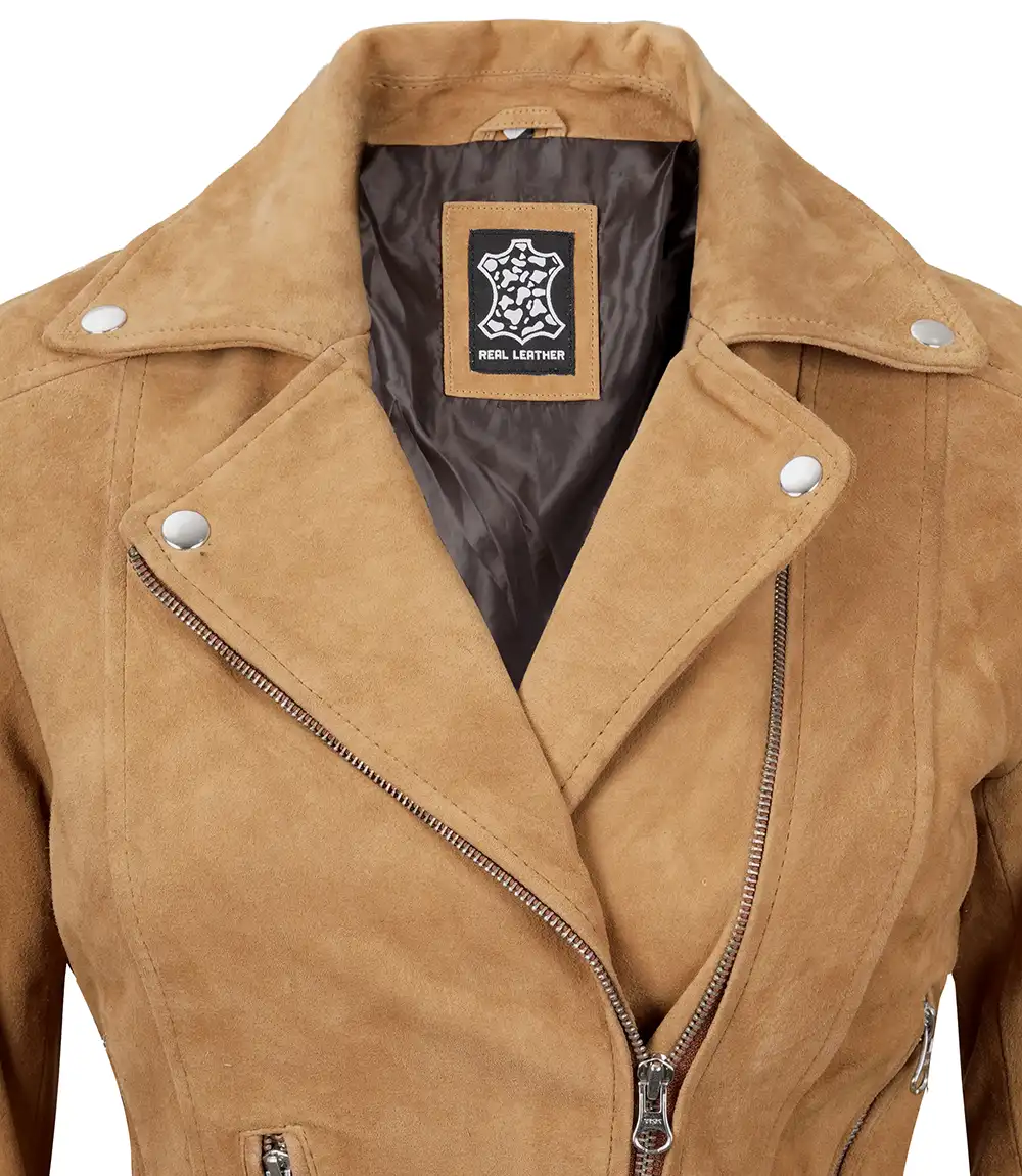 Women's Brown Asymmetrical Suede Biker Jacket