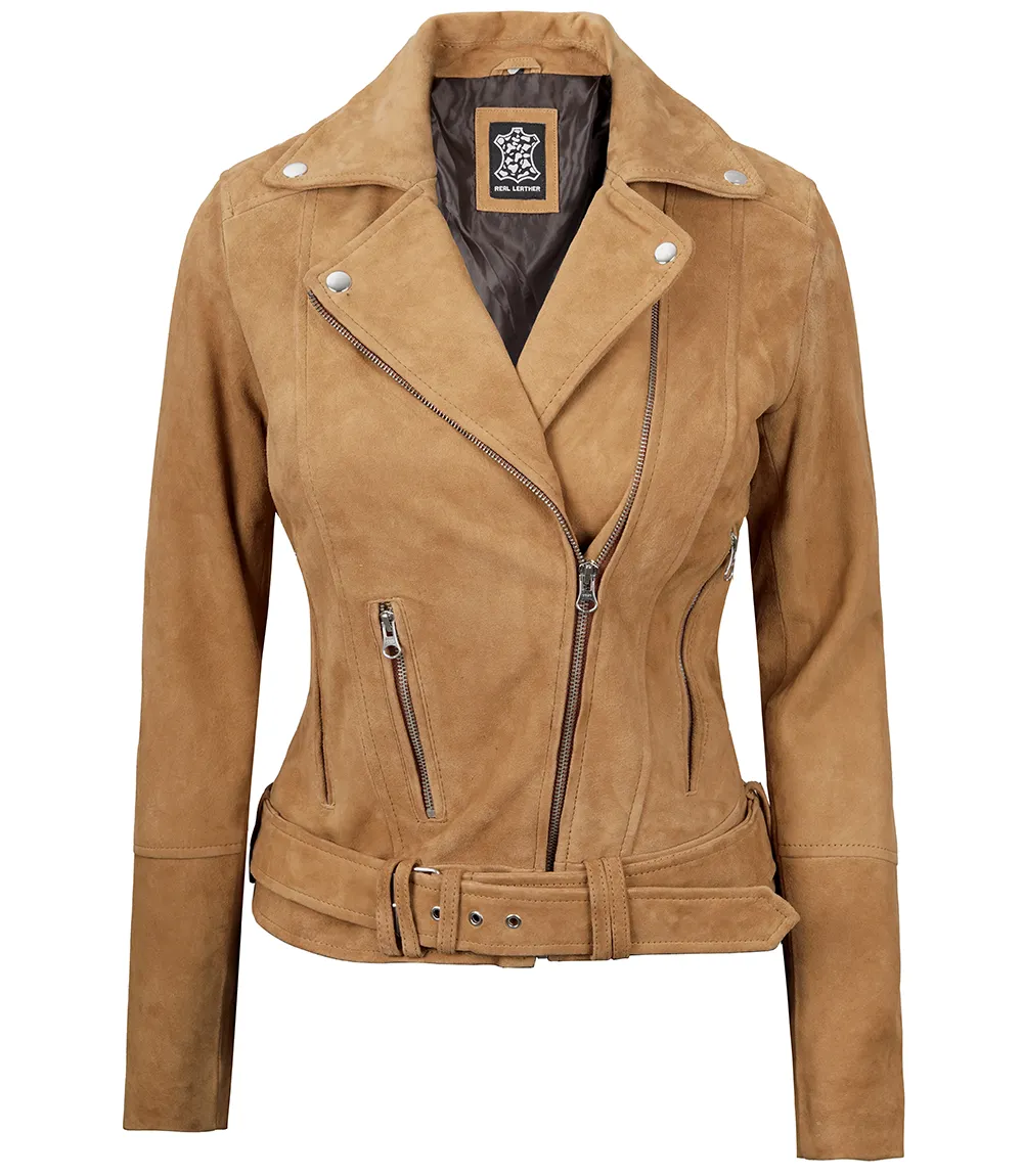 Women's Brown Asymmetrical Suede Biker Jacket