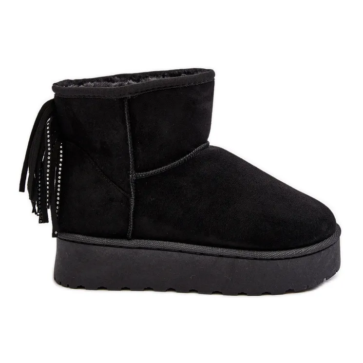 Women's Snow Boots On A Massive Platform With Fringes, Black Lirico