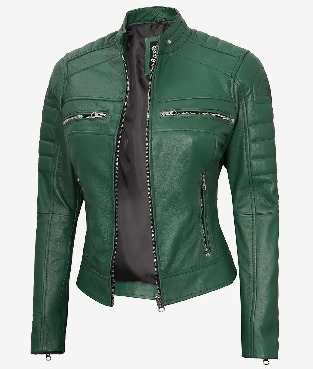 Womens Real Leather Green Motorcycle Jacket