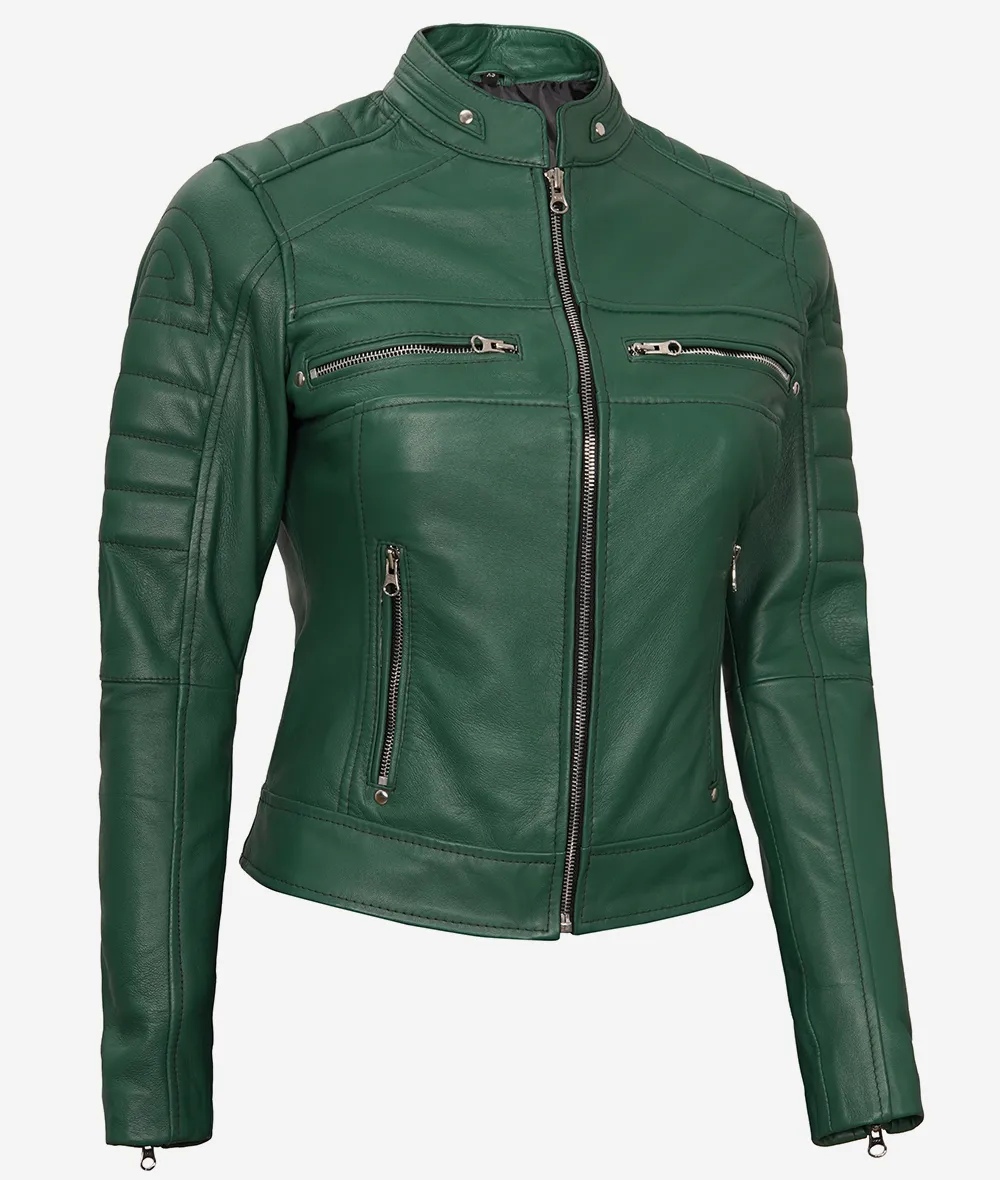 Womens Real Leather Green Motorcycle Jacket