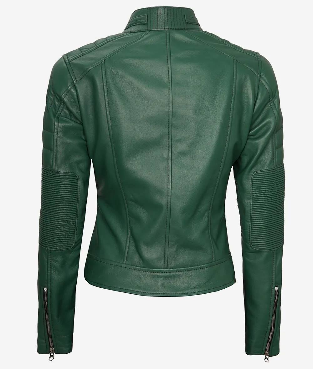 Womens Real Leather Green Motorcycle Jacket