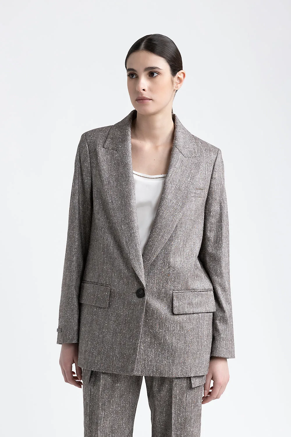 Wool, silk and cotton tweed single-breasted blazer