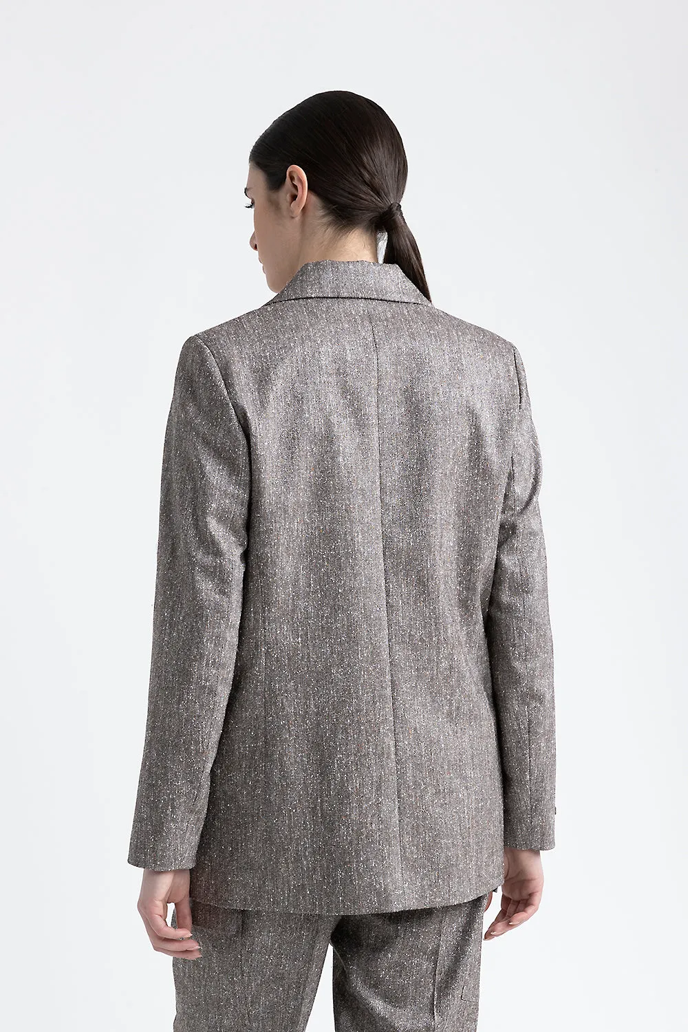 Wool, silk and cotton tweed single-breasted blazer