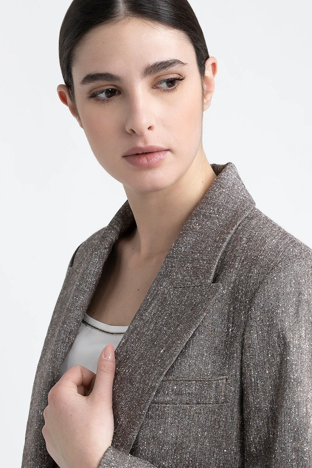 Wool, silk and cotton tweed single-breasted blazer