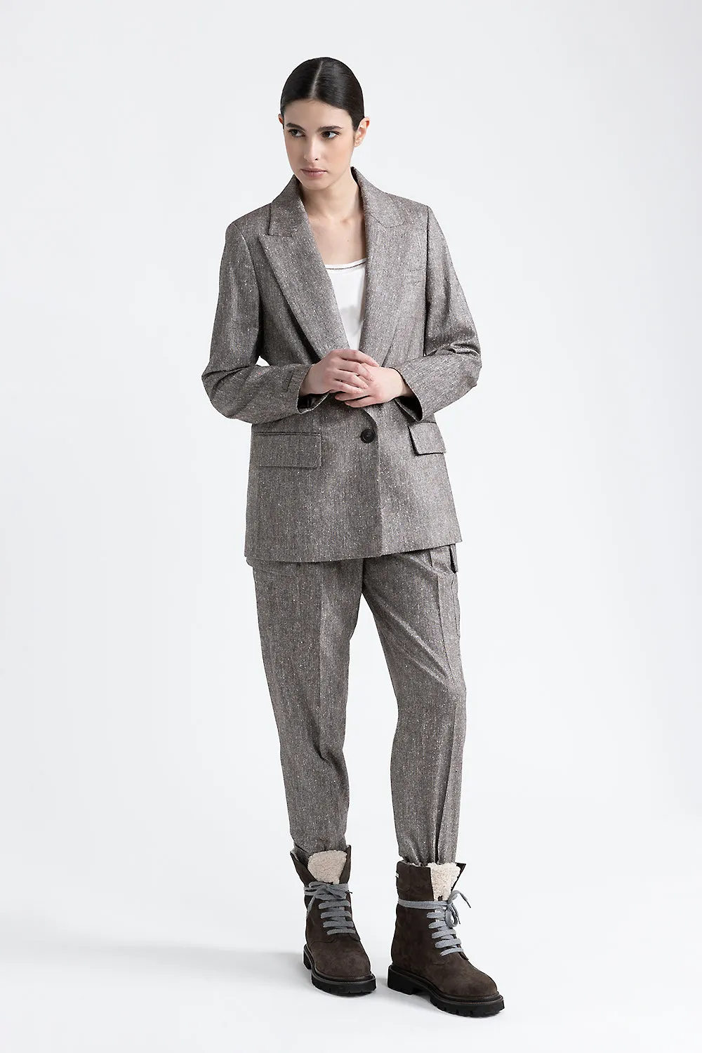 Wool, silk and cotton tweed single-breasted blazer